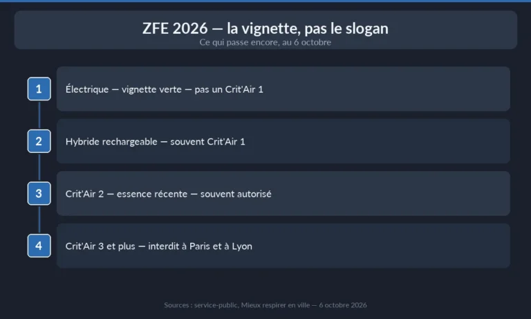 ZFE 2026 — quelles vignettes Crit'Air passent encore